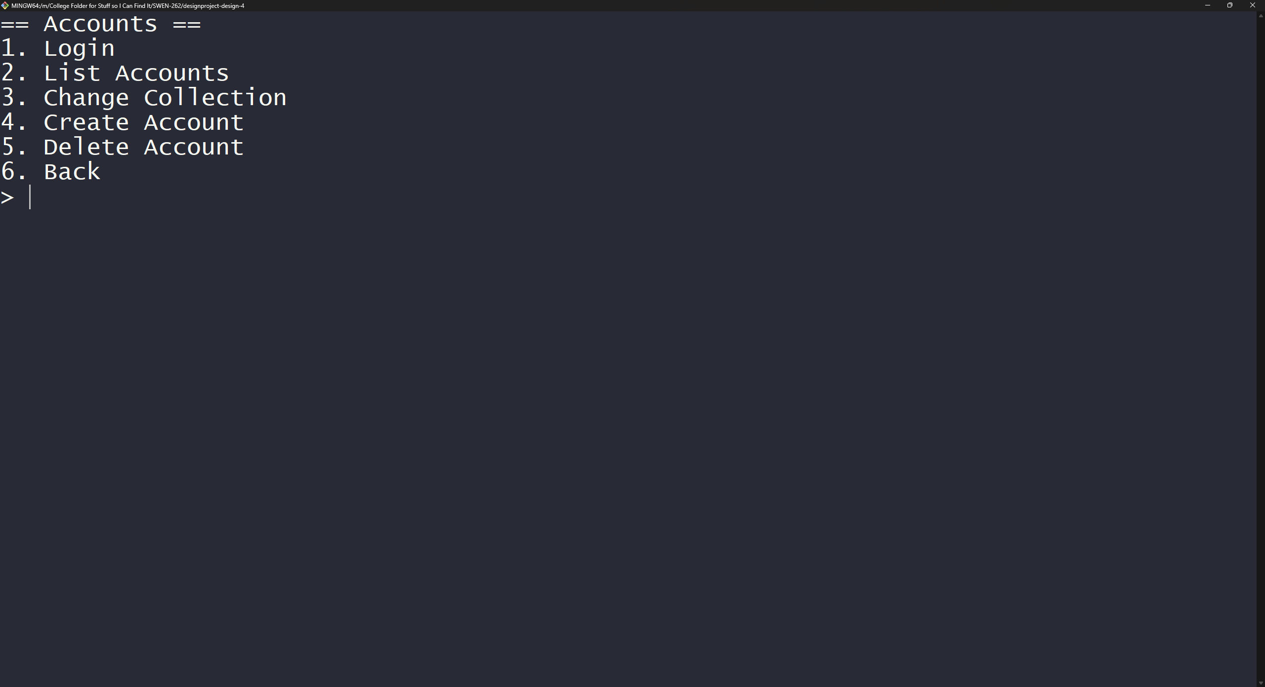 Account menu screenshot