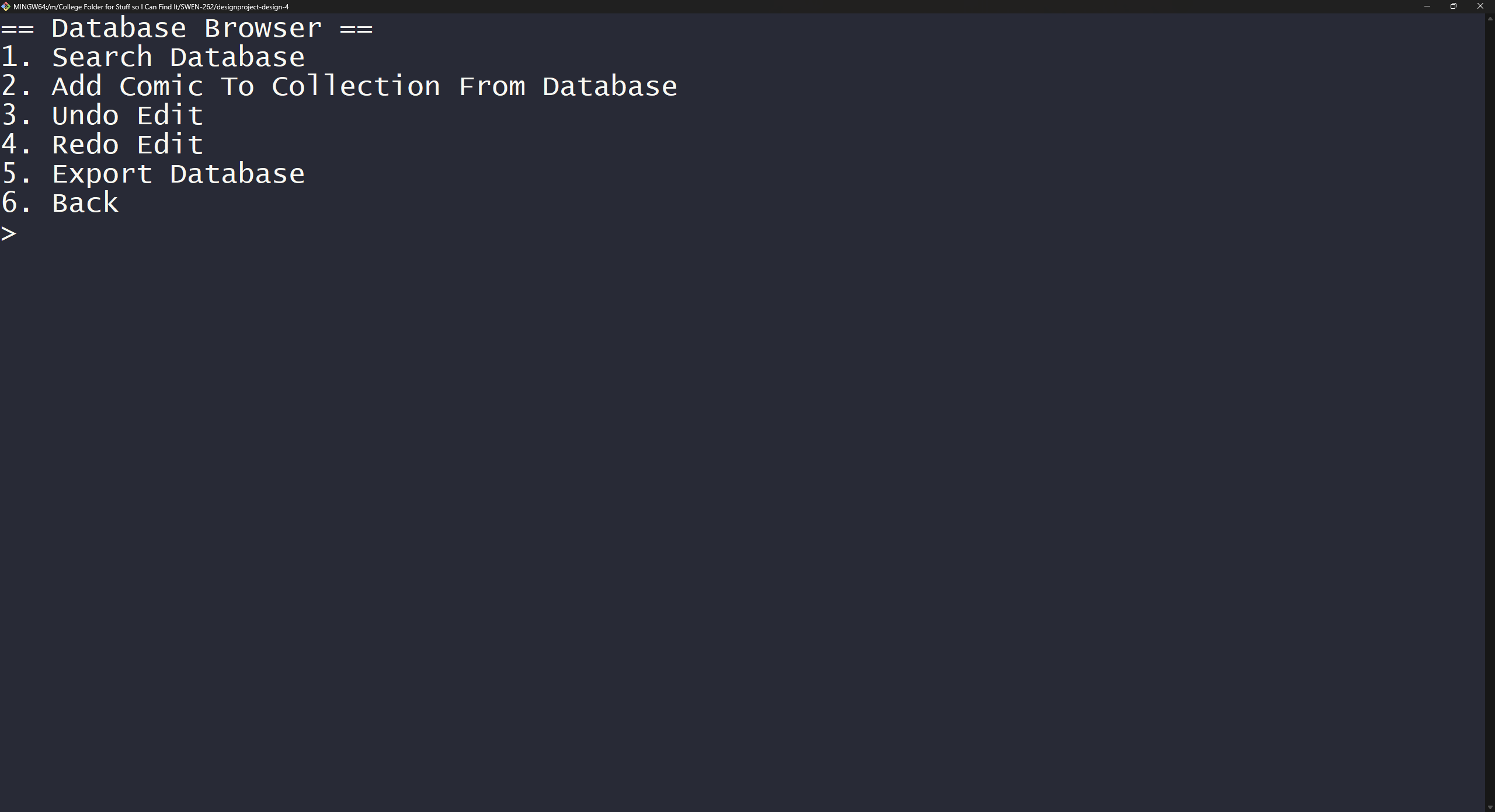 Database menu screenshot