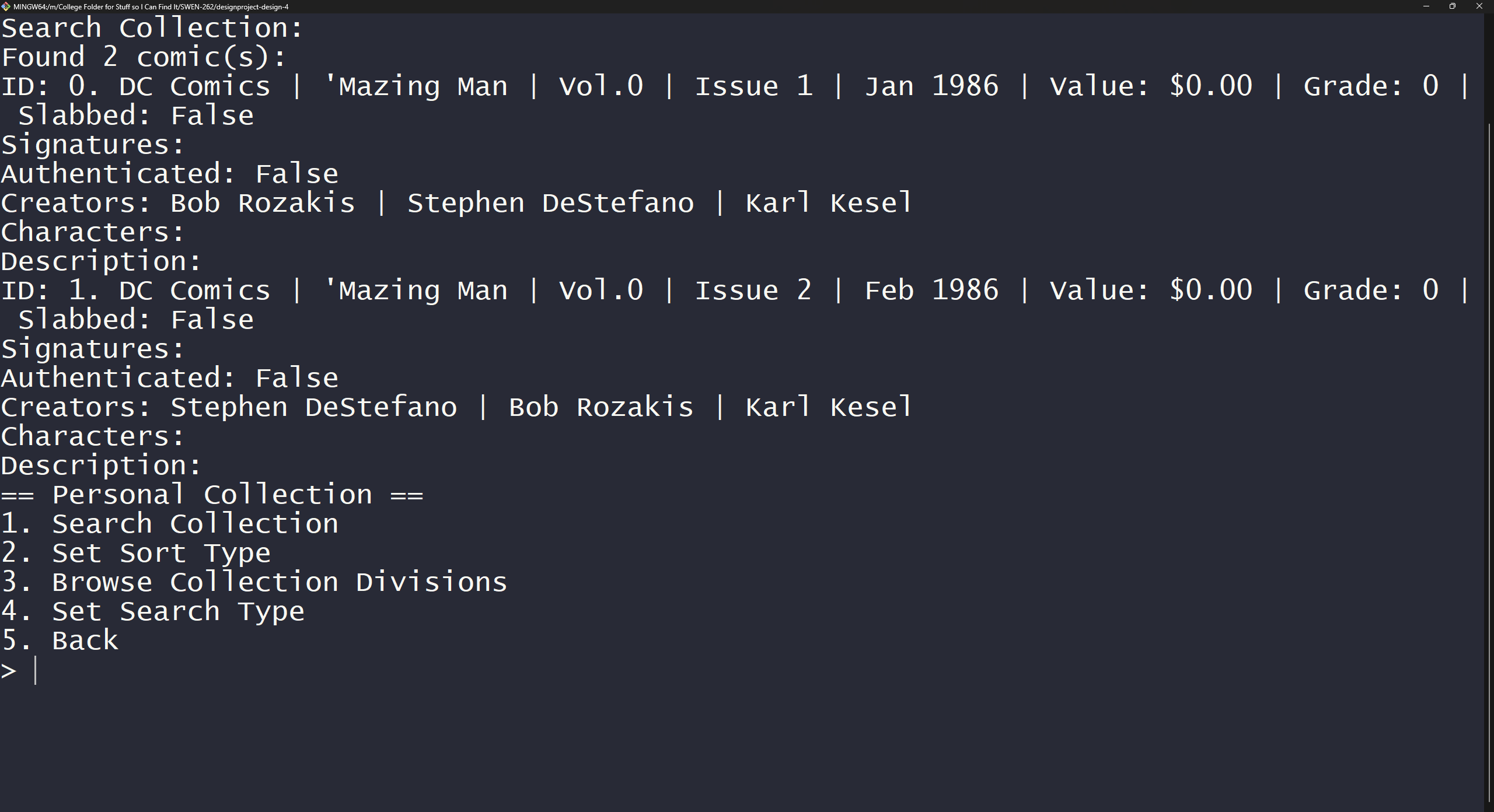 Search collection menu screenshot